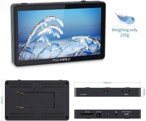FEELWORLD F6 Plus V2 6-inch Camera Field Touch Screen Monitor with HDR 3D Lut Small Full HD 1920x1080 IPS Video Peaking Focus Assist 4K HDMI 8.4V DC Input Output Include Tilt Arm in Saudi Arabia