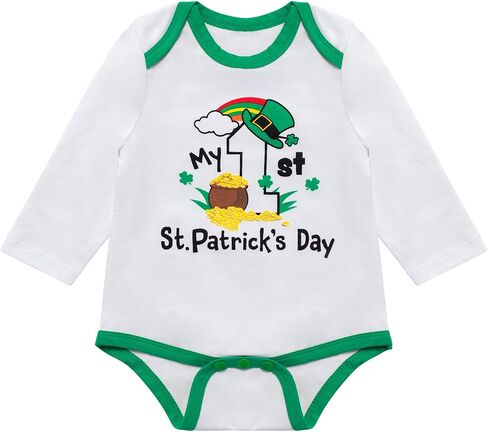 Baby Boys My First St. Patrick's Day Outfit Infant Clover Bodysuit Lucky Charm Pants with Hat in Saudi Arabia