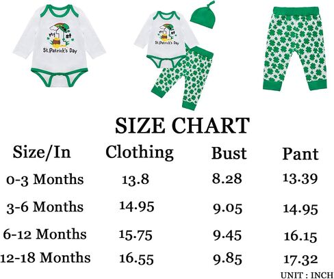 Baby Boys My First St. Patrick's Day Outfit Infant Clover Bodysuit Lucky Charm Pants with Hat in Saudi Arabia