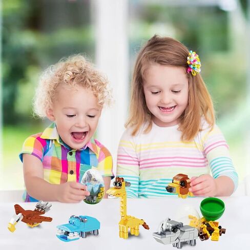 WODMAZ 12PCS PreFilled Easter Eggs with Jungle Animals Building Blocks, Easter Safari Animals Toys Set for Kids Easter Gifts, Easter Basket Stuffers Fillers, Easter Hunt Classroom Prize Toys in Saudi Arabia