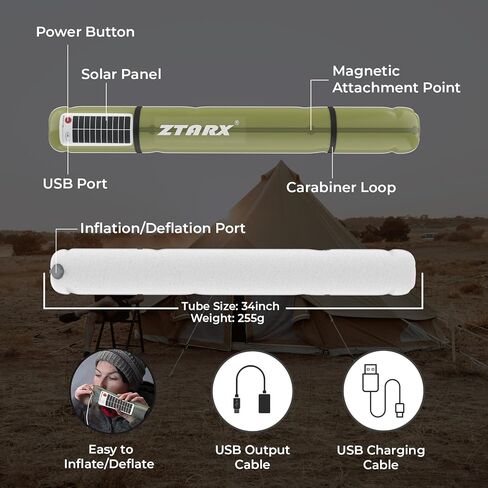 VITCHELO 2 في 1 ضوء التخييم بالطاقة الشمسية / شاحن الهاتف | مصباح خيمة قابل للنفخ مقاوم للماء والغبار IP66 قابل لإعادة الشحن بقدرة 4000 مللي أمبير في الساعة مع ملحق مغناطيسي للتخييم ومعدات طوارئ الإعصار والسفر in Kuwait