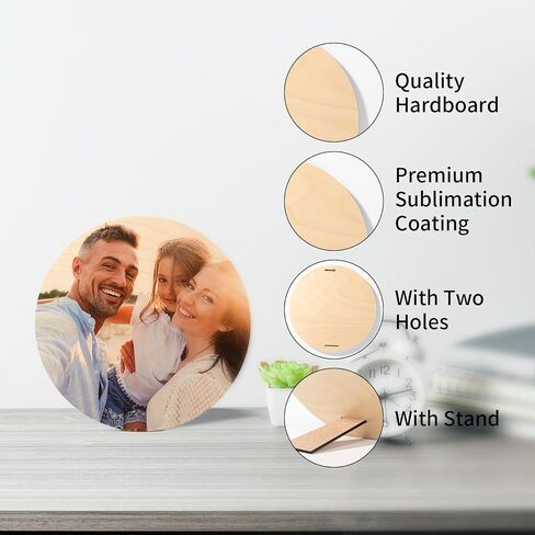 PYD Life 4 Pack Sublimation Photo Frame Home Decor Blanks 8" x 8" Round 0.6 Inch Thickness Plywood Wall Hanging with Stand for Heat Press Machine Heat Transfer in Saudi Arabia