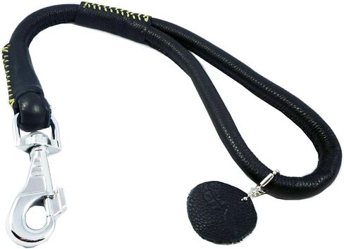 Round Genuine Rolled Leather Dog Short Leash 20" Long 5/8" Wide Black Lead for Large Breeds in Saudi Arabia