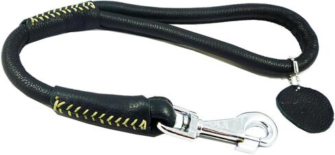 Round Genuine Rolled Leather Dog Short Leash 20" Long 5/8" Wide Black Lead for Large Breeds in Saudi Arabia