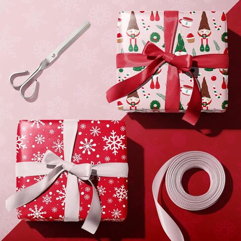 لفة ورق جامبو قابلة للعكس لعيد الميلاد - جنوم وردي ورقاقات ثلجية حمراء - 30 بوصة × 100 قدم in Kuwait