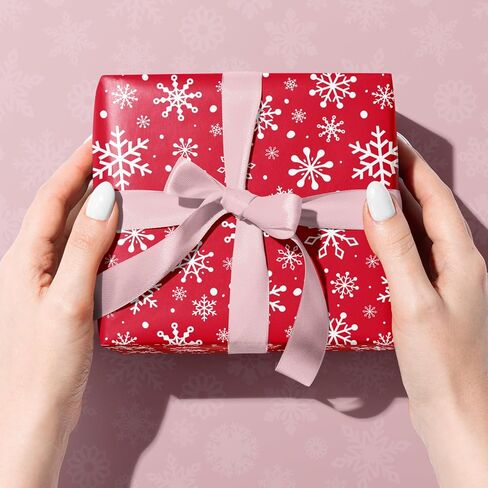 لفة ورق جامبو قابلة للعكس لعيد الميلاد - جنوم وردي ورقاقات ثلجية حمراء - 30 بوصة × 100 قدم in Kuwait
