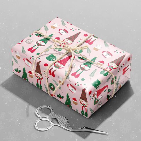 لفة ورق جامبو قابلة للعكس لعيد الميلاد - جنوم وردي ورقاقات ثلجية حمراء - 30 بوصة × 100 قدم in Kuwait