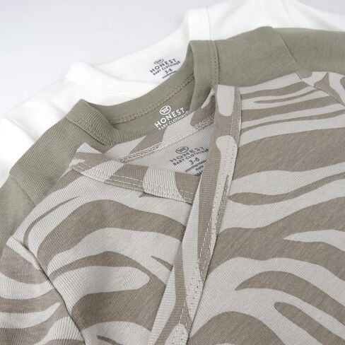 HonestBaby 3-pack Long Sleeve Side-snap Kimono Bodysuits Organic Cotton for Infant Baby Boys, Girls, Unisex, Zanzibar Zebra, Newborn in Saudi Arabia