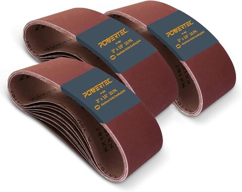 POWERTEC 3 x 18 Inch Sanding Belts, 10 Each of 40/60/80 Grits, 30PK, Aluminum Oxide Belt Sander Sanding Belt Assortment for Portable Belt Sander, Wood & Paint Sanding, Metal Polishing (110804) in Saudi Arabia