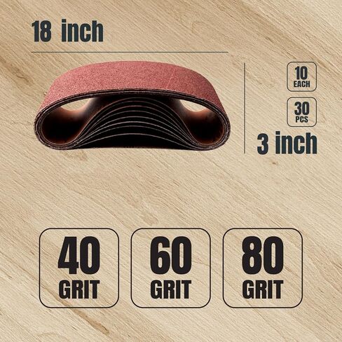 POWERTEC 3 x 18 Inch Sanding Belts, 10 Each of 40/60/80 Grits, 30PK, Aluminum Oxide Belt Sander Sanding Belt Assortment for Portable Belt Sander, Wood & Paint Sanding, Metal Polishing (110804) in Saudi Arabia