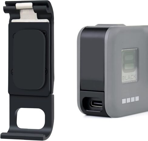 غطاء بطارية بديل من الألومنيوم من QiuNiu لكاميرا GoPro Hero 8 باللون الأسود، يتميز بمنفذ محجوز من النوع C يسمح بالشحن وتوصيل الملحقات in Kuwait