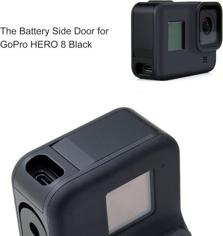غطاء بطارية بديل من الألومنيوم من QiuNiu لكاميرا GoPro Hero 8 باللون الأسود، يتميز بمنفذ محجوز من النوع C يسمح بالشحن وتوصيل الملحقات in Kuwait