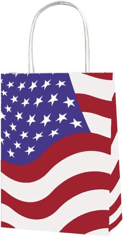 حقيبة هدايا Joffreg الوطنية بمقابض، حقائب هدايا لحفلات العلم الأمريكي، مزخرفة ليوم المحاربين القدامى، ويوم الذكرى والرابع من يوليو، أحمر أزرق وأبيض، 6.30 × 3.15 × 8.27 بوصة، 10 قطع in Kuwait