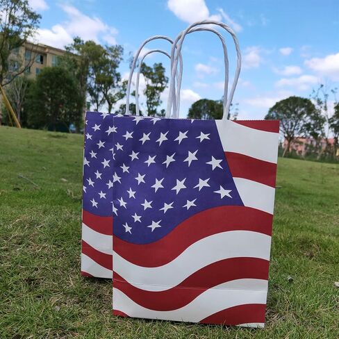 حقيبة هدايا Joffreg الوطنية بمقابض، حقائب هدايا لحفلات العلم الأمريكي، مزخرفة ليوم المحاربين القدامى، ويوم الذكرى والرابع من يوليو، أحمر أزرق وأبيض، 6.30 × 3.15 × 8.27 بوصة، 10 قطع in Kuwait