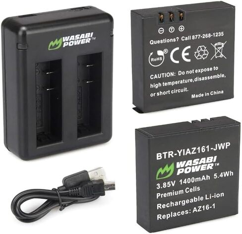 Wasabi Power AZ16-1 Replacement Battery (2-Pack) and Dual USB Charger for Xiaomi YI 4K Camera and YI AZ16-1 in Saudi Arabia
