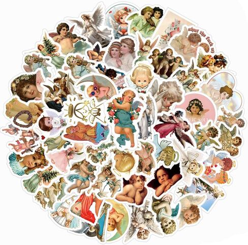 73 قطعة من ملصقات الرسوم المتحركة اللطيفة المقاومة للماء على شكل ملاك عتيقة للأطفال والبنات والأولاد والمراهقين والبالغين لأعياد الميلاد والهالوين لوازم تزيين الحفلات المفضلة لزجاجة المياه والكمبيوتر المحمول والدراجة in Kuwait