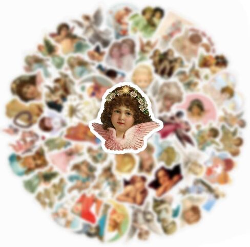 73 قطعة من ملصقات الرسوم المتحركة اللطيفة المقاومة للماء على شكل ملاك عتيقة للأطفال والبنات والأولاد والمراهقين والبالغين لأعياد الميلاد والهالوين لوازم تزيين الحفلات المفضلة لزجاجة المياه والكمبيوتر المحمول والدراجة in Kuwait