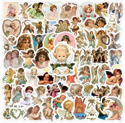 73 قطعة من ملصقات الرسوم المتحركة اللطيفة المقاومة للماء على شكل ملاك عتيقة للأطفال والبنات والأولاد والمراهقين والبالغين لأعياد الميلاد والهالوين لوازم تزيين الحفلات المفضلة لزجاجة المياه والكمبيوتر المحمول والدراجة in Kuwait