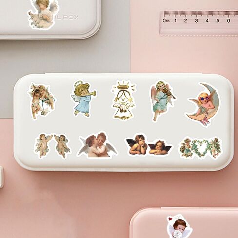 73 قطعة من ملصقات الرسوم المتحركة اللطيفة المقاومة للماء على شكل ملاك عتيقة للأطفال والبنات والأولاد والمراهقين والبالغين لأعياد الميلاد والهالوين لوازم تزيين الحفلات المفضلة لزجاجة المياه والكمبيوتر المحمول والدراجة in Kuwait