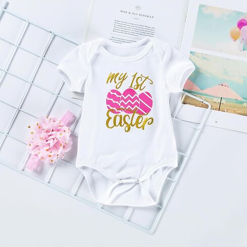 طقم ملابس للفتيات الصغيرات لعيد الفصح الأول بأكمام قصيرة مكون من 3 قطع تنورة مقاس 0-24 شهرًا in Kuwait