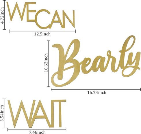 لافتة خشبية من We Can Bearly Wait Sign Gold Teddy Bear لتزيين حمام الطفل، لافتة خشبية لحفلة الكشف عن الجنس (فتاة صبي طفل) in Kuwait