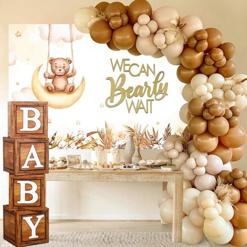 لافتة خشبية من We Can Bearly Wait Sign Gold Teddy Bear لتزيين حمام الطفل، لافتة خشبية لحفلة الكشف عن الجنس (فتاة صبي طفل) in Kuwait