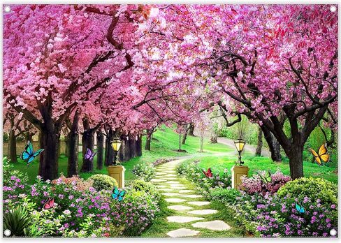 8X6ft Spring Scenery Photography Backdrop Garden Flowers Tree Path Landscape Women Kids Party Decorations Wedding Newborn Photo Booth Banner in Saudi Arabia