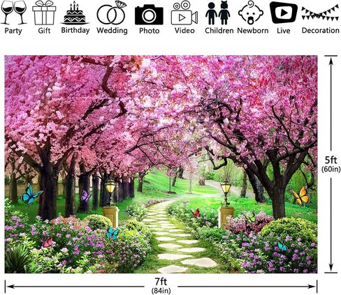 8X6ft Spring Scenery Photography Backdrop Garden Flowers Tree Path Landscape Women Kids Party Decorations Wedding Newborn Photo Booth Banner in Saudi Arabia