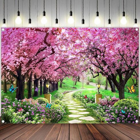 8X6ft Spring Scenery Photography Backdrop Garden Flowers Tree Path Landscape Women Kids Party Decorations Wedding Newborn Photo Booth Banner in Saudi Arabia