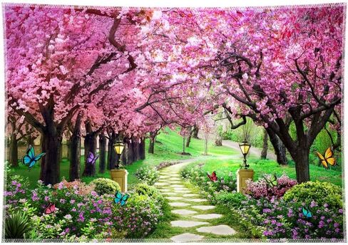 8X6ft Spring Scenery Photography Backdrop Garden Flowers Tree Path Landscape Women Kids Party Decorations Wedding Newborn Photo Booth Banner in Saudi Arabia