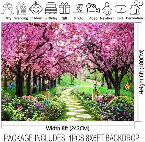 8X6ft Spring Scenery Photography Backdrop Garden Flowers Tree Path Landscape Women Kids Party Decorations Wedding Newborn Photo Booth Banner in Saudi Arabia