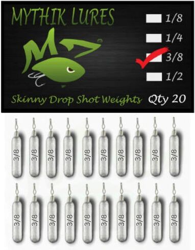 Mythik Lures 20 Pack - Skinny Lead Drop Shot Fishing Weights Sinkers Multiple Sizes 1/8 1/4 3/8 1/2 3/4 1 for Bass Trout Crappie Catfish in Saudi Arabia