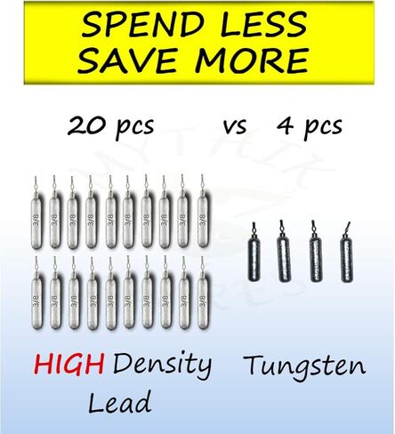 Mythik Lures 20 Pack - Skinny Lead Drop Shot Fishing Weights Sinkers Multiple Sizes 1/8 1/4 3/8 1/2 3/4 1 for Bass Trout Crappie Catfish in Saudi Arabia