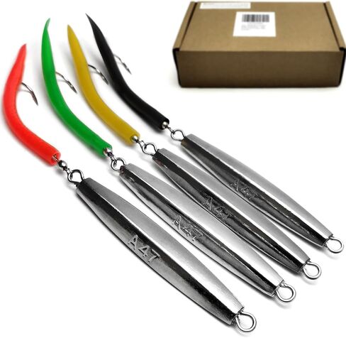 VMSIXVM Diamond Jigs طُعم صيد الأسماك في المياه المالحة، 1-8 أونصة لصيد الأسماك في الأمواج، ملعقة معدنية مسطحة للسقوط مع ذيل أنبوبي، طعم صيد رأسي للمحيط من أجل السمك الأزرق، المخطط، التونة، السلمون in Saudi Arabia