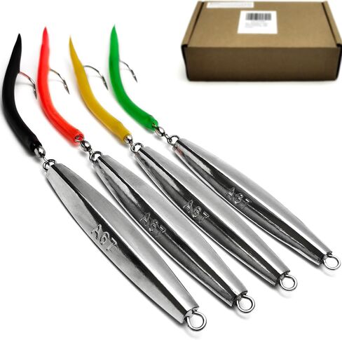 VMSIXVM Diamond Jigs طُعم صيد الأسماك في المياه المالحة، 1-8 أونصة لصيد الأسماك في الأمواج، ملعقة معدنية مسطحة للسقوط مع ذيل أنبوبي، طعم صيد رأسي للمحيط من أجل السمك الأزرق، المخطط، التونة، السلمون in Saudi Arabia