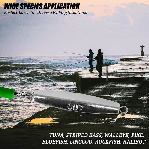 VMSIXVM Diamond Jigs طُعم صيد الأسماك في المياه المالحة، 1-8 أونصة لصيد الأسماك في الأمواج، ملعقة معدنية مسطحة للسقوط مع ذيل أنبوبي، طعم صيد رأسي للمحيط من أجل السمك الأزرق، المخطط، التونة، السلمون in Saudi Arabia