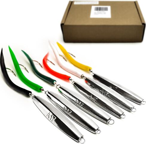 VMSIXVM Diamond Jigs طُعم صيد الأسماك في المياه المالحة، 1-8 أونصة لصيد الأسماك في الأمواج، ملعقة معدنية مسطحة للسقوط مع ذيل أنبوبي، طعم صيد رأسي للمحيط من أجل السمك الأزرق، المخطط، التونة، السلمون in Saudi Arabia