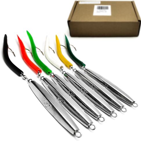 VMSIXVM Diamond Jigs طُعم صيد الأسماك في المياه المالحة، 1-8 أونصة لصيد الأسماك في الأمواج، ملعقة معدنية مسطحة للسقوط مع ذيل أنبوبي، طعم صيد رأسي للمحيط من أجل السمك الأزرق، المخطط، التونة، السلمون in Saudi Arabia