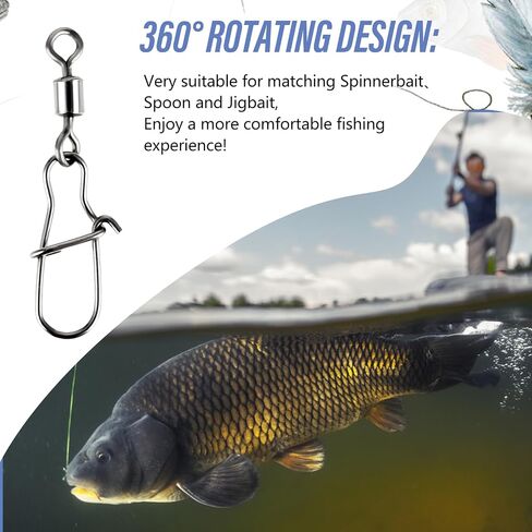 Giantree 25 Pcs Fishing Snap Swivels, High Strength Fishing Swivels Snaps Ball Bearing Swivels with Stainless Steel Saltwater Swivels Fishing Freshwater Tackle Corrosion Resistant Black Nickelized in Saudi Arabia