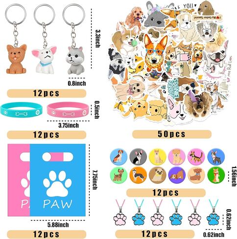 110 قطعة من هدايا حفلات الكلاب والجرو وقلادات الأساور المصنوعة من السيليكون وحقائب الهدايا الجيدة وشارات الأزرار لحفلات أعياد الميلاد وديكورات حفلات استقبال المولود الجديد ومكافآت الفصول الدراسية ومستلزمات موضوعات الكلاب in Kuwait