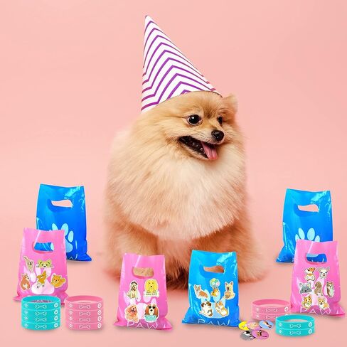 110 قطعة من هدايا حفلات الكلاب والجرو وقلادات الأساور المصنوعة من السيليكون وحقائب الهدايا الجيدة وشارات الأزرار لحفلات أعياد الميلاد وديكورات حفلات استقبال المولود الجديد ومكافآت الفصول الدراسية ومستلزمات موضوعات الكلاب in Kuwait