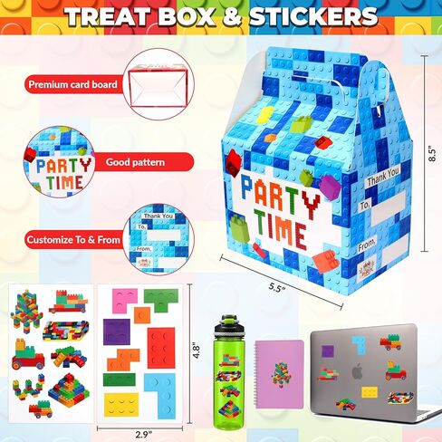 Empire Party Supply 60 Pcs Building Blocks Party Favors For Kids, Set Of 12 Brick Style Keychain Wristband Treat Box Stickers for Building Blocks Birthday Party Supplies in Kuwait