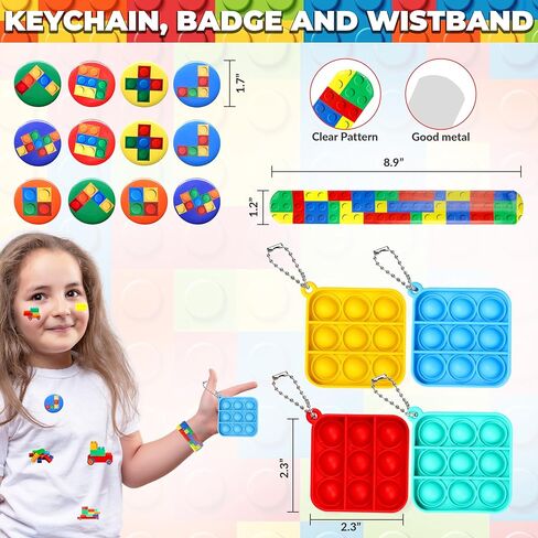 Empire Party Supply 60 Pcs Building Blocks Party Favors For Kids, Set Of 12 Brick Style Keychain Wristband Treat Box Stickers for Building Blocks Birthday Party Supplies in Kuwait