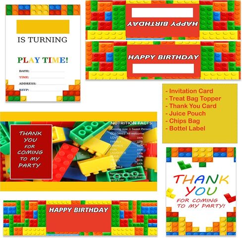 Empire Party Supply 60 Pcs Building Blocks Party Favors For Kids, Set Of 12 Brick Style Keychain Wristband Treat Box Stickers for Building Blocks Birthday Party Supplies in Kuwait