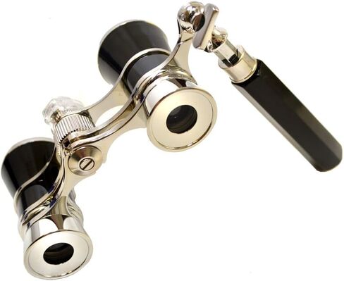 HQRP 3 x 25 Theatre Opera Glasses Binocular, Elegant Black Color with Silver Trim, Built-in Extendable Handle, Crystal Clear Optic in Saudi Arabia