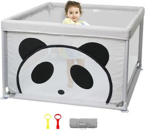 Baby Playpen for Babies and Toddlers, Cartoon Small Play Yard for Baby, Safety Playpen for Baby, Baby Play Area Indoor & Outdoor, 37"×37", Panda in Saudi Arabia