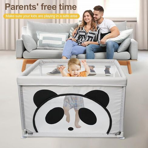 Baby Playpen for Babies and Toddlers, Cartoon Small Play Yard for Baby, Safety Playpen for Baby, Baby Play Area Indoor & Outdoor, 37"×37", Panda in Saudi Arabia