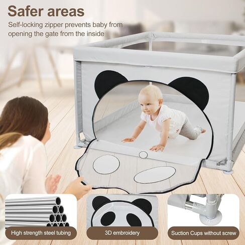 Baby Playpen for Babies and Toddlers, Cartoon Small Play Yard for Baby, Safety Playpen for Baby, Baby Play Area Indoor & Outdoor, 37"×37", Panda in Saudi Arabia