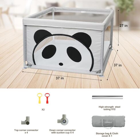 Baby Playpen for Babies and Toddlers, Cartoon Small Play Yard for Baby, Safety Playpen for Baby, Baby Play Area Indoor & Outdoor, 37"×37", Panda in Saudi Arabia