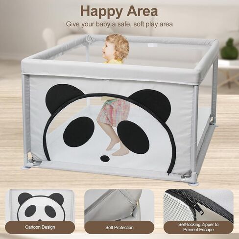 Baby Playpen for Babies and Toddlers, Cartoon Small Play Yard for Baby, Safety Playpen for Baby, Baby Play Area Indoor & Outdoor, 37"×37", Panda in Saudi Arabia